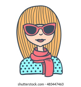 vector hand drawn face of girl