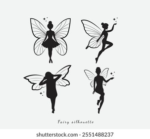 vector hand drawn fairy silhouette illustration  