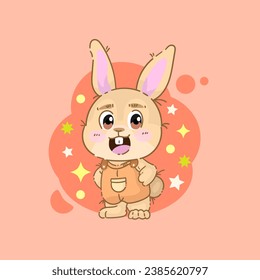 vector hand drawn farm rabbit mascot with happy face illustration
