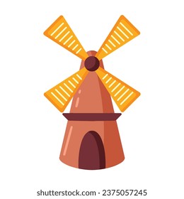 Vector hand drawn farm windmill in flat style isolated on background.