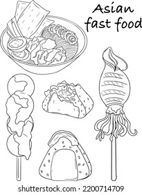 Vector hand drawn fast food Illustration. Coloring pages with food