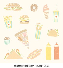 Vector hand drawn fast food