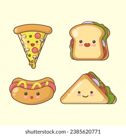 gesto mano mano mano mano comida rápida picor pizza sandwich kawai linda ilustración