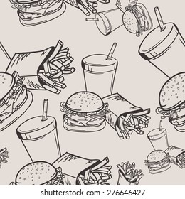 Vector Hand Drawn Fast Food Seamless Pattern