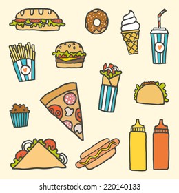 Vector hand drawn fast-food 