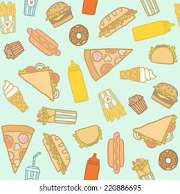 Vector hand drawn fastfood seamless pattern