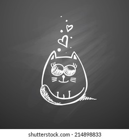 vector hand drawn fat cat with hearts
