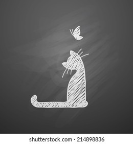vector hand drawn fat cat with hearts