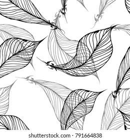 vector hand drawn feather pattern background, fabric, textile, designe 