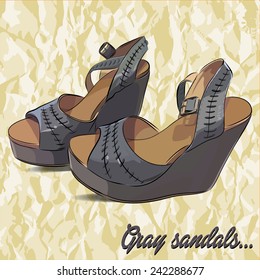 Vector hand drawn female sandals. Illustration EPS 10