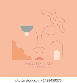 Vector hand drawn feminine design template in ancient aesthetic.Branding design template in trendy linear minimal style with geometric elements.Boho beauty and fashion concept.