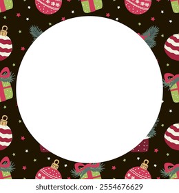 Vector hand drawn festive Christmas circle frame for your design.