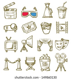 vector hand drawn film icons set on white