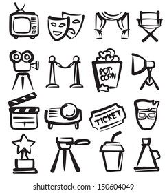 vector hand drawn film icons set on white