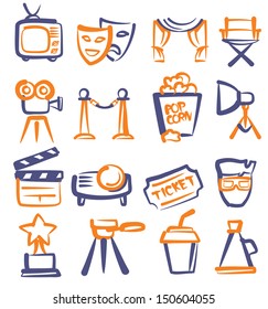 vector hand drawn film icons set on white