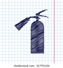 Vector hand drawn fire extinguisher icon on copybook 