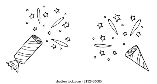 Vector hand drawn firework clipart. Cute illustration isolated on white background. For greeting cards, print, web, design, decor.