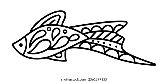 Vector hand drawn fish isolated on white background. Linear coloring page with bold illustration