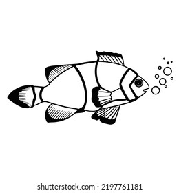 Esbozo de peces dibujado a mano por vectores, estilo de doodle con líneas negras