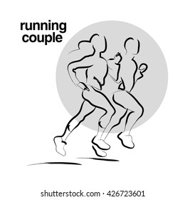 Vector hand drawn fitness people sketch. Athlete figure isolated on white background. Human icon. Man, woman sport portrait. Healthy lifestyle. Ink drawing. Running, jogging. Sport advertising.