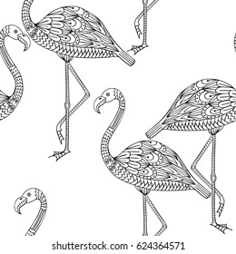 Vector hand drawn flamingo bird. Coloring book for adult