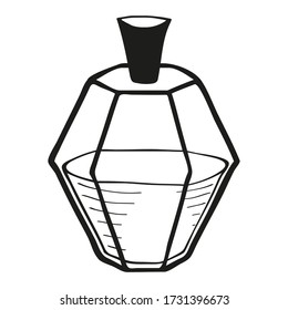 Vector hand drawn flask with magic potion,perfume or tincture. Magic tincture in  glass flasks  in line style. Sketch illustration isolated on white background.