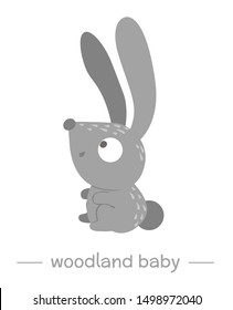 Vector hand drawn flat baby rabbit. Funny woodland animal icon. Cute forest animalistic illustration for children’s design, print, stationery