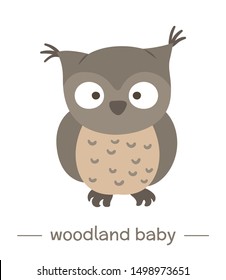 Vector hand drawn flat baby owl. Funny woodland animal icon. Cute forest animalistic illustration for children’s design, print, stationery