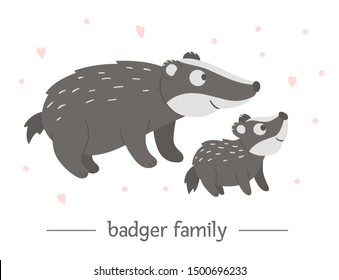 Bastón de bebé plano con la mano del vector con su padre. Divertida escena animal boscosa que muestra amor familiar. Ilustración animalista de los bosques para el diseño, la impresión y la papelería de los niños