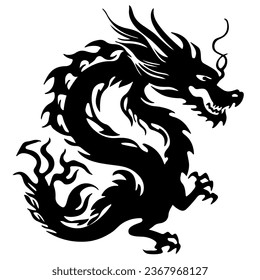 vector hand drawn flat black east dragon silhouette