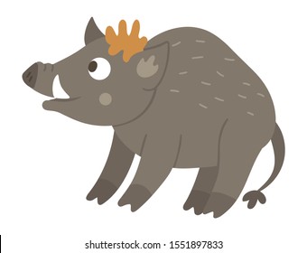 Vector hand drawn flat boar. Funny woodland animal. Cute forest pig illustration for children’s design, print, stationery
