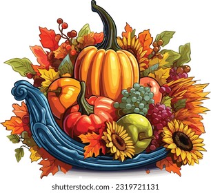 vector hand drawn flat cornucopia illustration