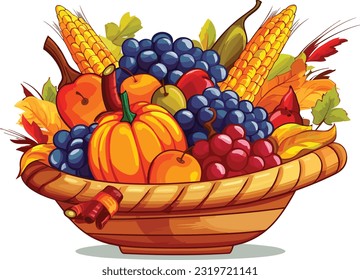 vector hand drawn flat cornucopia illustration