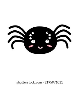 Araña negra plana y linda dibujada a mano vectora aislada en fondo blanco