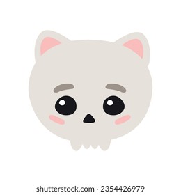 Vector hand drawn flat cute cat skull isolated on white background