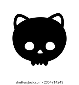 Vector hand drawn flat cute cat skull silhouette isolated on white background