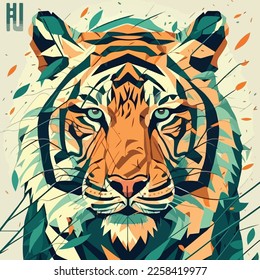 Vector hand drawn flat design tiger flat illustration