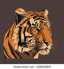 Vector hand drawn flat design tiger flat illustration