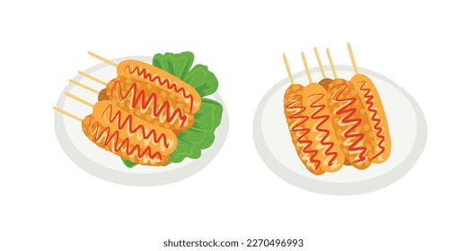 Vector hand drawn flat design Corn Dog illustration
