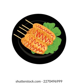 Vector hand drawn flat design Corn Dog illustration