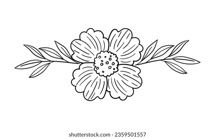 Vector hand drawn flat design simple flower outline.
