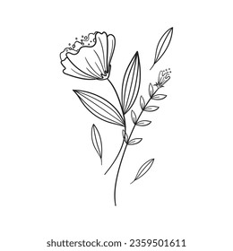 Vector hand drawn flat design simple flower outline.