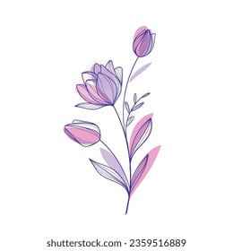 Vector hand drawn flat design simple flower outline.