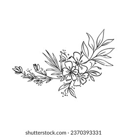 Vector hand drawn flat design simple flower outline on white.