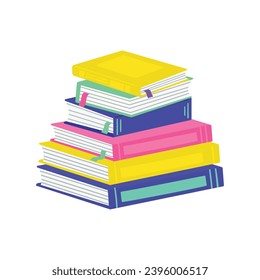 Vector hand drawn flat design stack of books on white background.