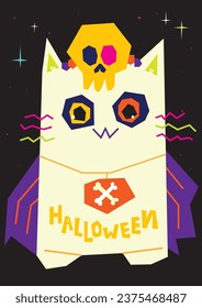 Vector hand drawn flat halloween cat illustration