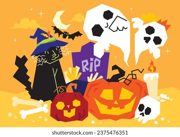 Vector hand drawn flat halloween background