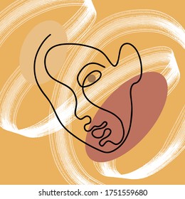Vector hand drawn flat  illustration of woman with textured elements.  Continuous line artwork with abstract shapes.  Template for card, poster, banner, print for t-shirt, pin, badge, patch.