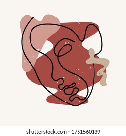 Vector hand drawn flat  illustration of woman isolated. Continuous line artwork with abstract shapes.  Template for card, poster, banner, print for t-shirt, pin, badge, patch.