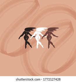 Vector hand drawn flat illustration of girls isolated. Creative artwork.  Template for card, poster, banner, print for t-shirt, pin, badge, patch.